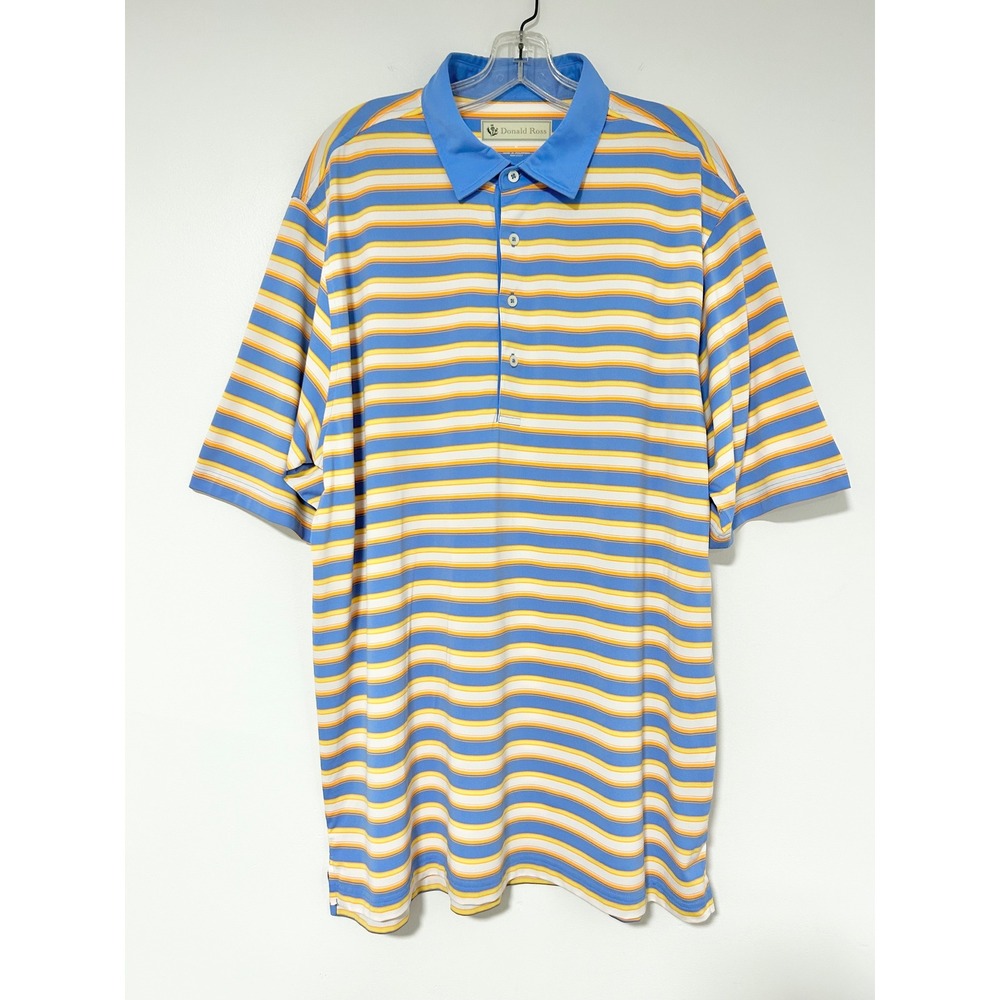 Donald Ross‎ Mens XL Blue Orange Striped Golf Polo Shirt Short Sleeve Polyester